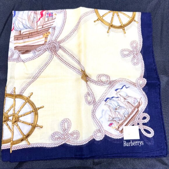 New BurberryMiniscarf/handkerchief cotton 19" Light Yellow Black W/ Shipp(80) - Picture 6 of 9